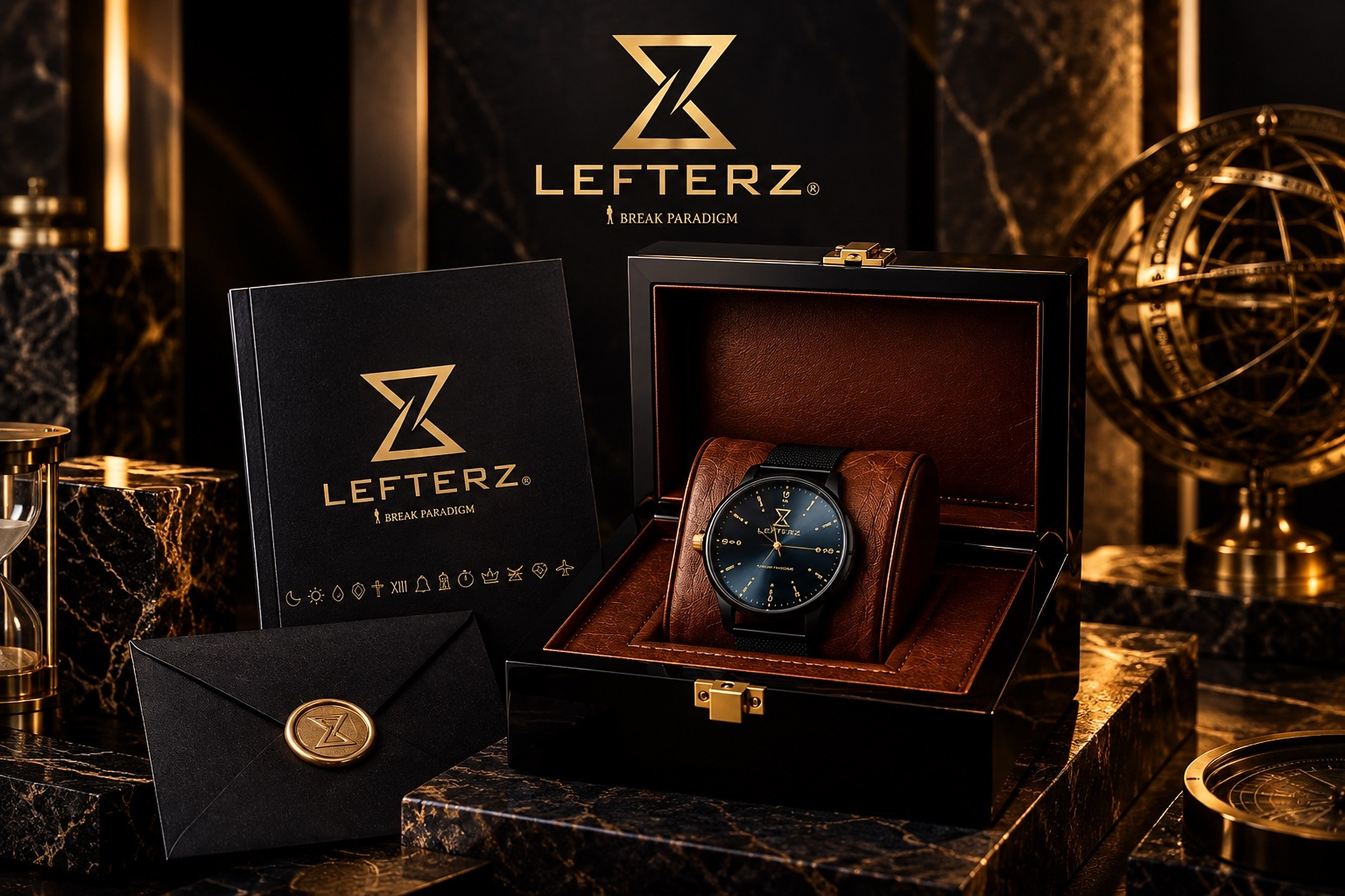Fotografía real del Metztli-Z-00 en su estuche con libro y sobre LefterZ
