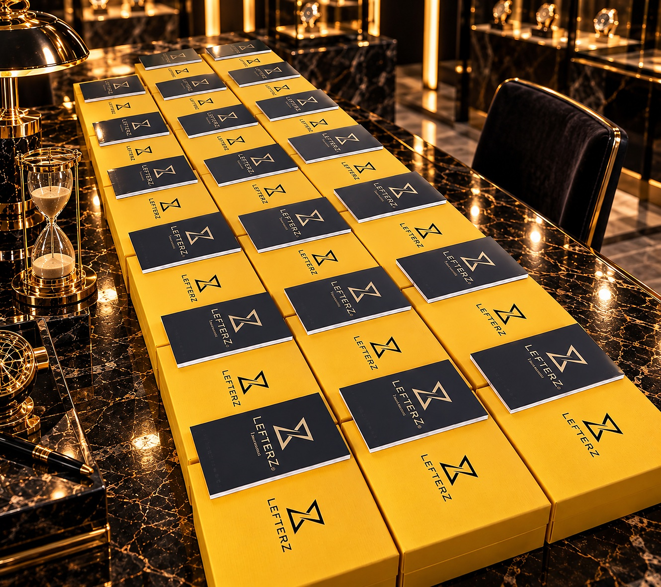 Presentación LefterZ de edición limitada en mesa de relojería de lujo